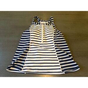 blue white striped LANDS END swimsuit top tankini size 4